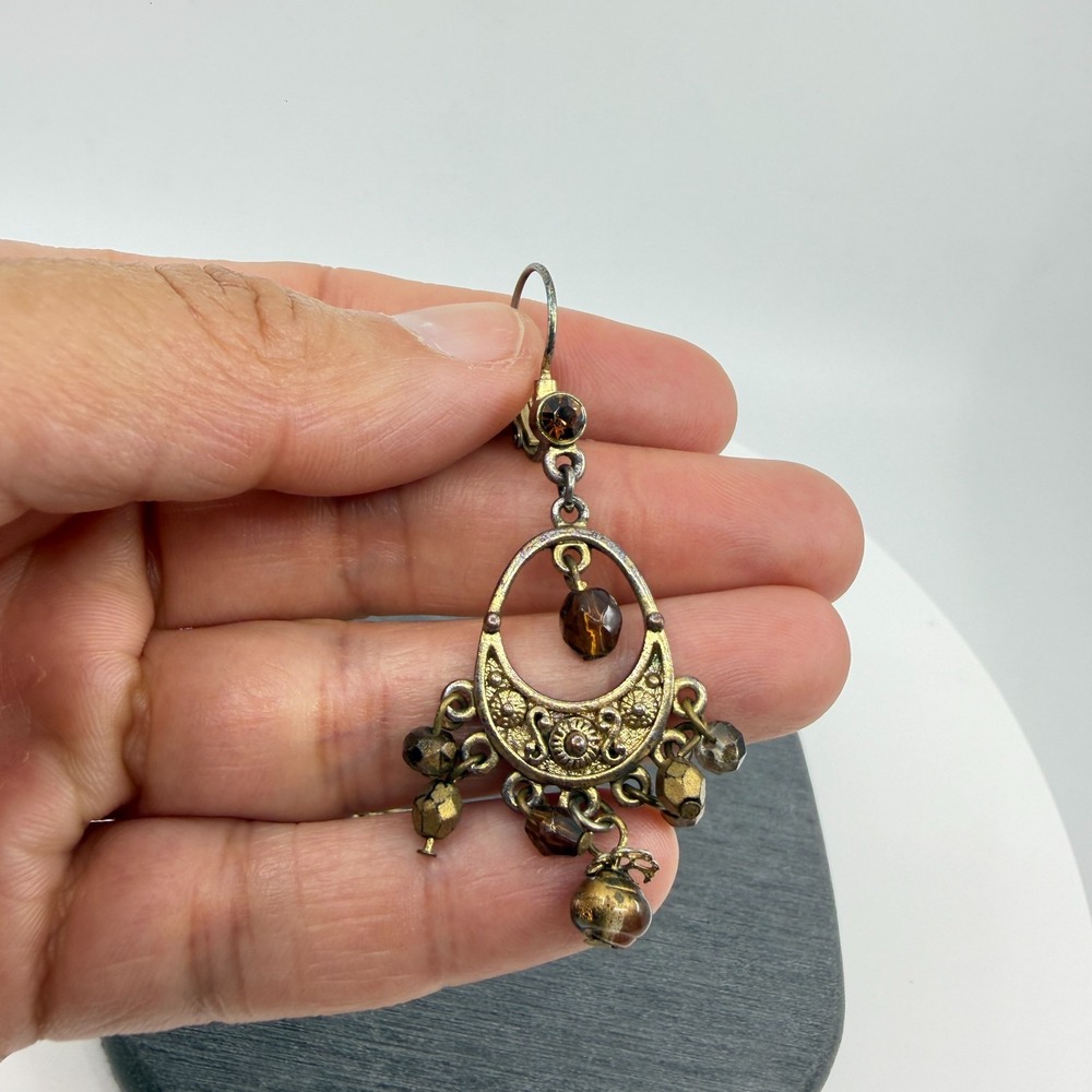 Y2K Bohemian Crescent Dangle Earrings Antique Gold Tone Statement Jewelry Gift